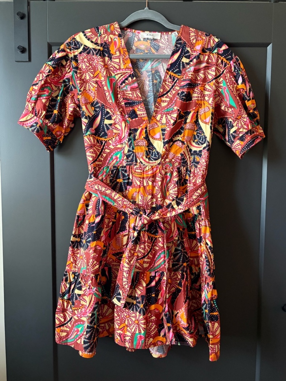 A.L.C. Multicolor Printed V-Neck Short Sleeve Dress